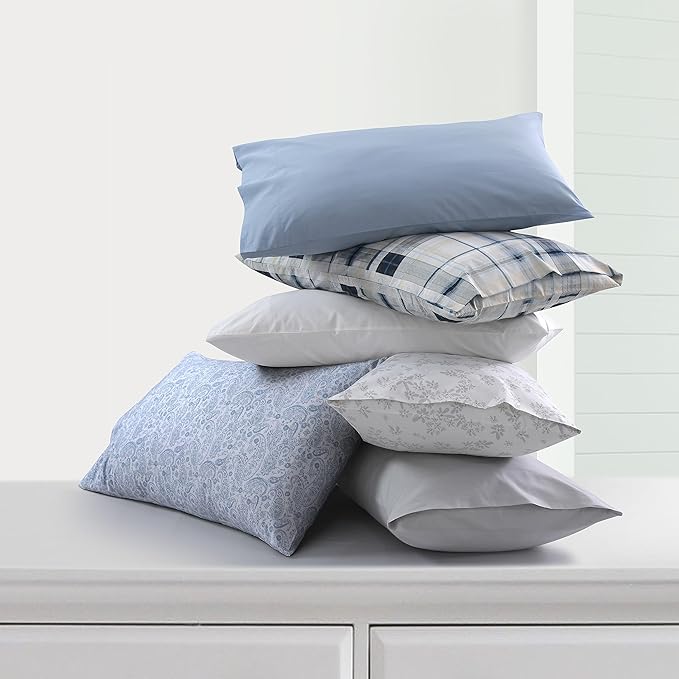Tribeca Living Cotton Percale California King Size Bed Sheet Set, 300 Thread Count, Extra Deep Pockets, Printed Danielle Paisley Blue
