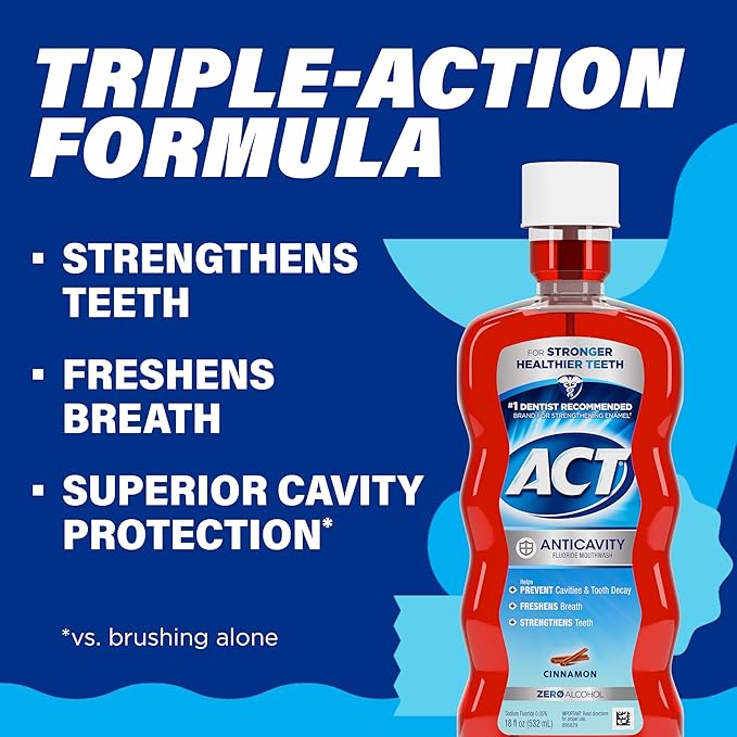 ACT Anticavity Zero Alcohol Fluoride Mouthwash 18 fl. oz., With Accurate Dosing Cup, Cinnamon (Pack of 1)