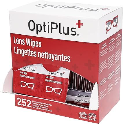OptiPlus Eyeglass Lens Wipes l Pre-Moistened l Cleaning Wipes for Glasses, Computer Laptops Screens, Smart Phones, Optical Lens, Goggles, and Watch Screen l Quick-Dry Scratch-Free 252 Count