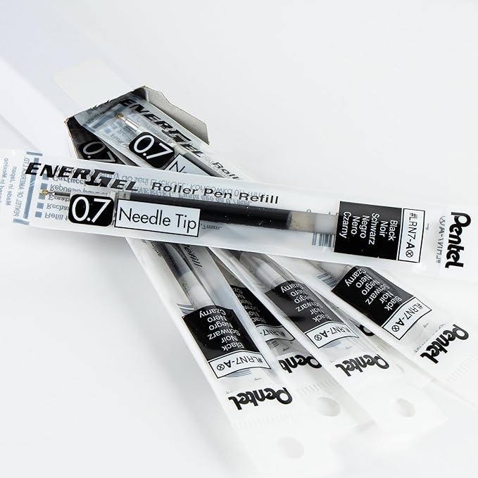 Pentel Refill Ink - for EnerGel Gel Pen, 0.7mm Needle Tip, Fine, Black Ink, Pack of 6 Refills (LRN7-6A)