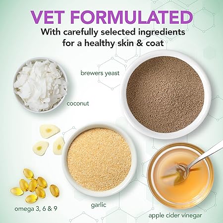 Vets Best Brewers Yeast Garlic Chews, Omega 3 for Dogs Healthy Skin Coat Protection for Dogs, Dog Formulated with Veterinary Recommended Dosage, Garlic Supplements, 60 ct