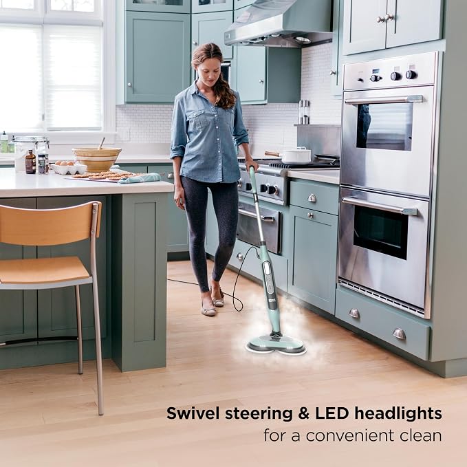 Shark Steam & Scrub Steam Mop, All-in-One Hard Floor Cleaner, Grey, S8001 LED Headlights, 4 Dirt Grip Soft Scrub Pads Included, XL Water Tank, Swivel Steering