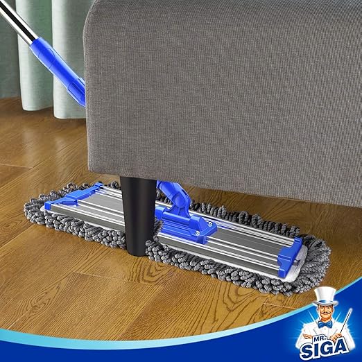 MR.SIGA 18" Professional Microfiber Mop for Floor Cleaning, Stainless Steel Telescopic Handle, Includes 2 Washable Premium Microfiber Mop Pads, 1 Scrub Cloth and 1 Dust Cloth