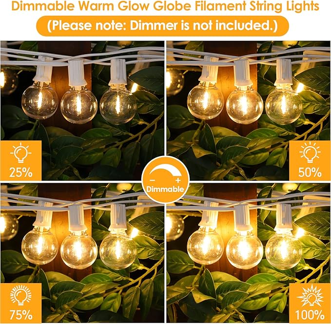 Mlambert 50Ft Outdoor String Lights, G40 Globe Patio Lights with 252 Waterproof Shatterproof LED Bulbs for Balcony Porch Bistro Deck-White Wire