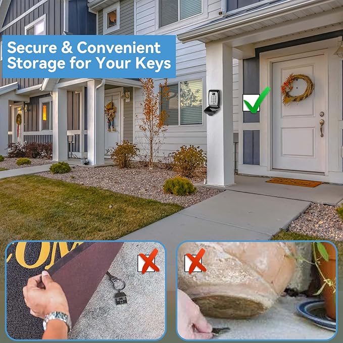 Key Lock Box, Wall Mounted Key Storage Box with 12-Digit Keyboard Combination, Resettable Code, Large Capacity, Waterproof Security Lock Box for Home, Office, Outdoor