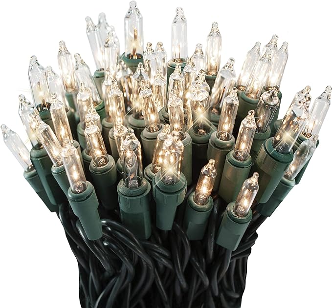 612 Vermont 100 Clear Christmas Lights, 12 Lights Twinkle, Indoor and Outdoor Use, Connect up to 4 Sets, Lighted Length 20.6', Total Length 21.8'