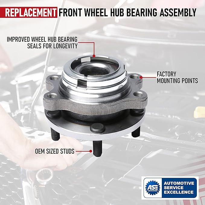 Replacement Front Wheel Hub Bearing Assembly - Compatible with Infiniti & Nissan Vehicles - JX35, QX60, Altima, Maxima, Maxima,Pathfinder - Replaces 513296, 951-403, 40202-3JA1A