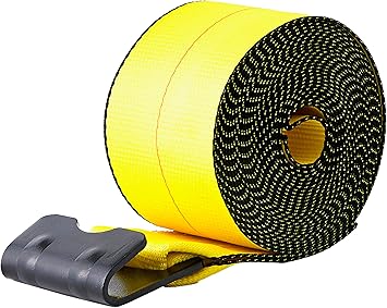 4" x 30' Winch Straps for Flatbed Trailer with Flat Hooks Yellow Heavy Duty Tie Down Strap wFlat Hooks 5,400 Lbs WLL Cargo Control Accessories for Gooseneck Trailers Tow Trucks, 1 Pack