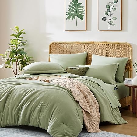 WRENSONGE Twin Comforter Set- 5 Pieces Sage Green Bed in a Bag, All Season Twin XL Bedding Sets with 1 Fitted Sheet, 1 Flat Sheet, 1 Pillow Sham and 1 Pillowcase