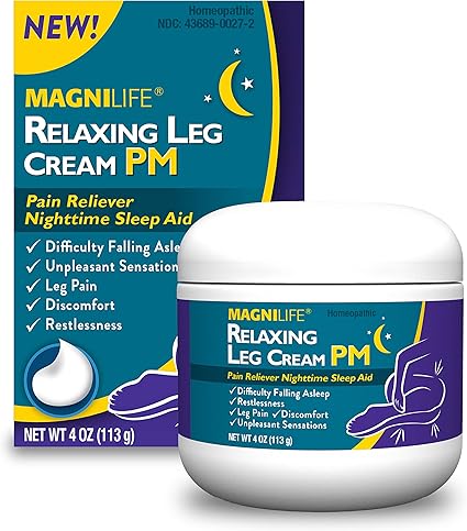 MagniLife Relaxing Leg Cream PM, Deep Penetrating Topical for Pain and Restless Leg Syndrome Relief, Naturally Soothe Cramping, Discomfort, and Tossing with Lavender and Magnesium - 4oz