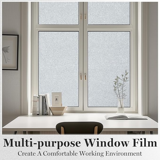 DUOFIRE Window Privacy Film, Sparkling Frosted Glass Window Film, UV Blocking Non-Adhesive Static Cling Window Clings, No Glue Removable Window Coverings for Home Office Bathroom, 11.8 X 78.7 inch