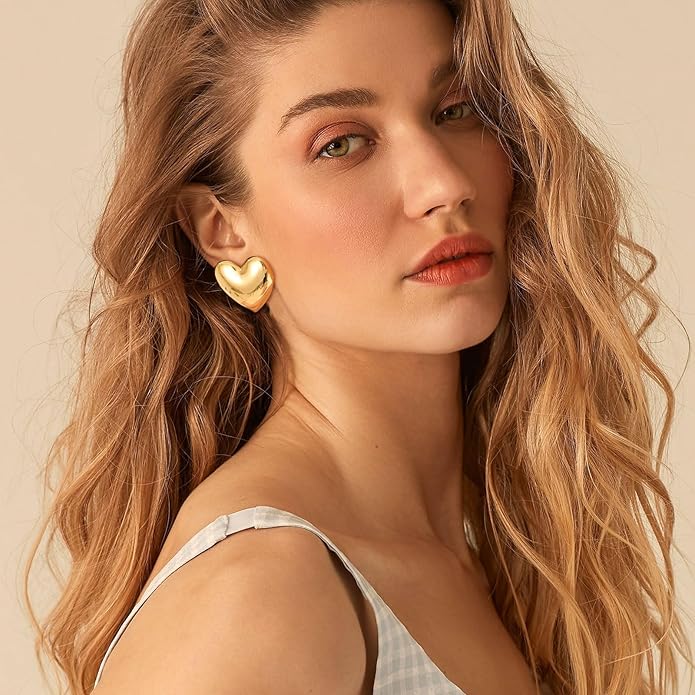 Womens Gold Studs Earrings, 14K Gold Plated Personality Big Stud Earring,Stainless Steel Hypoallergenic Ear Rings Trendy Jewelry,Christmas Birthday Gifts for Her Girlfriend Sister