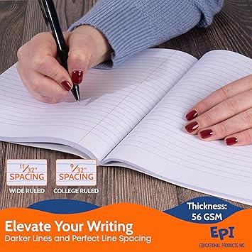 EPI Marble Hardcover Wide Ruled Composition Notebook 200 Pages (100 Sheets), 9.75 x 7.5 in, Sturdy Sewn Binding School, Office, Journaling, Notes - 6 Pack