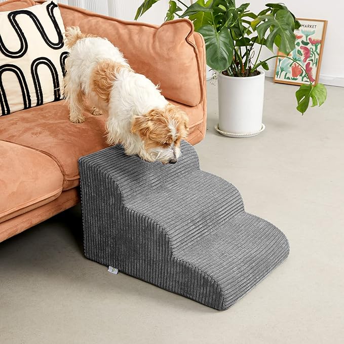 Dog Stairs Steps for High Beds, 3 Steps High Density Foam Waterproof Dog Ramp for Small Dogs and Cats, Pet Stairs with Removable Washable Cover for Bed, Couch, Sofa and Car (H:16")