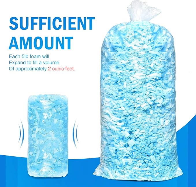 5lbs Shredded Memory Foam Filling for Bean Bag Filler Foam Refill for Pillow Dog Beds Chairs Cushions and Arts Crafts, Added Gel Particles