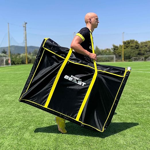 Bazookagoal Soccer Equipment Carry Bag - Durable Black Fabric with Yellow Zipper - For Coaches and Soccer Training Sessions