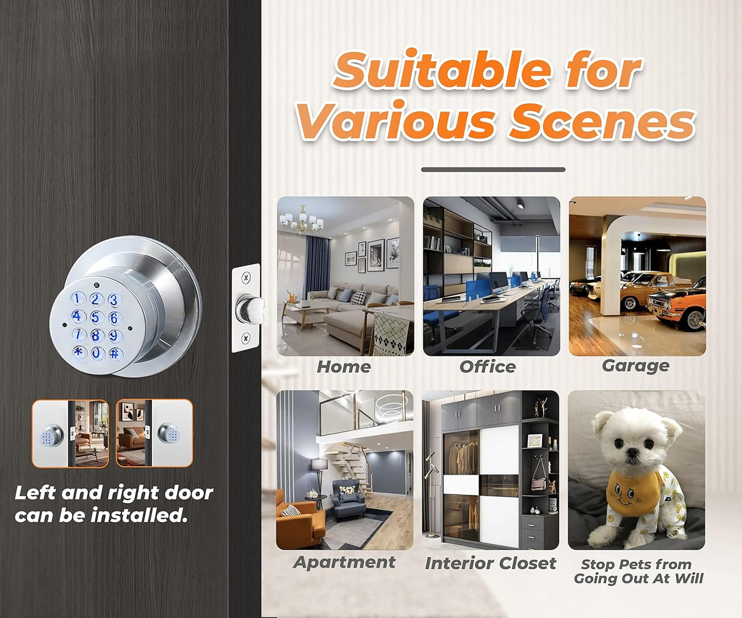 Keyless Electronic Entry Door Knob, Keypad Smart Door Knob, Interior Door Handle with Lock, Automatic Locking, Battery Backup, Backlight, Easy Installation, Great for Home, Hotel and Office