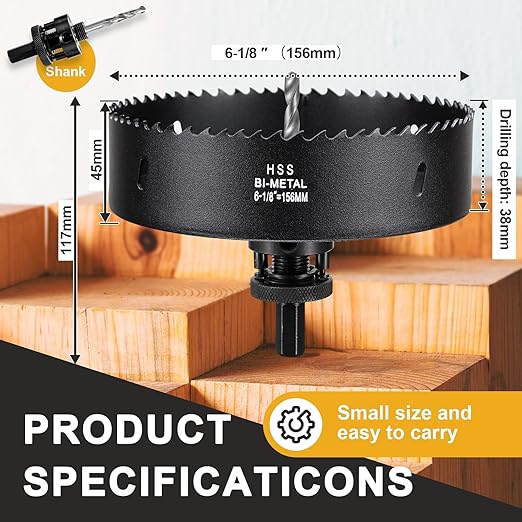 6 18 inch Hole Saw Drill Bit for Metal and Wood, M42 Bi-Metal Hole Cutter with 1.5 Cutting Depth for Drywall, Ceiling, Aluminium Alloy, Sheet Iron and Steel Frame