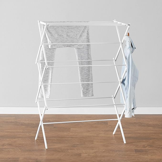 Basics Foldable Portable Laundry Rack for Air Drying Clothing, Indoor Outdoor Use - 14.5" D x 29.5" W x 41.8" H, White