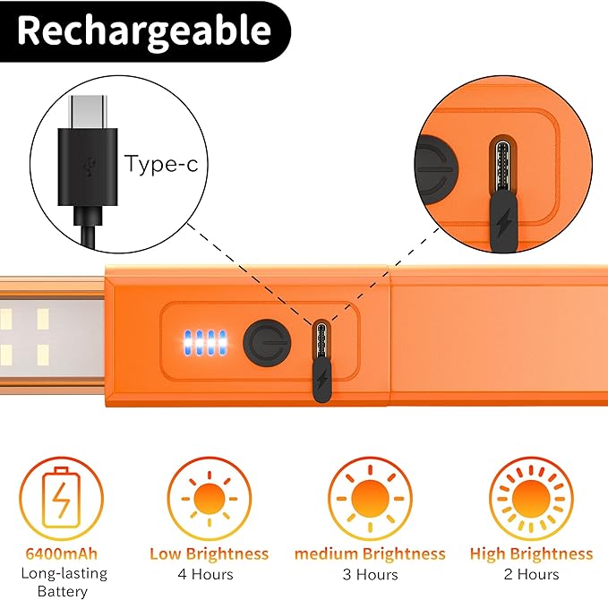 YiaMia LED Work Light, Rechargeable Under the Hood Work Light, Bell Light Bar with Magnetic and Hooks, Cordless Bright Work Lamp for Car Repair, Workshop