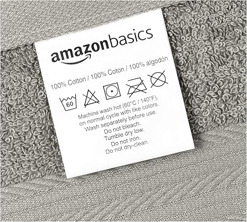 Basics Cotton Washcloths for Face, Soft, Absorbent, 12-Pack, Gray, 12 Inch x 12 Inch