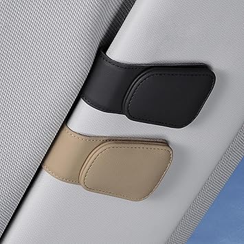 Sunglass Holder for Car Visor, Magnetic Leather Glasses Eyeglass Hanger Clip, ehicle Visor Accessories Glasses Protective Eyeglasses Mount with Hidden Magnetic Closure Fit Universal Car
