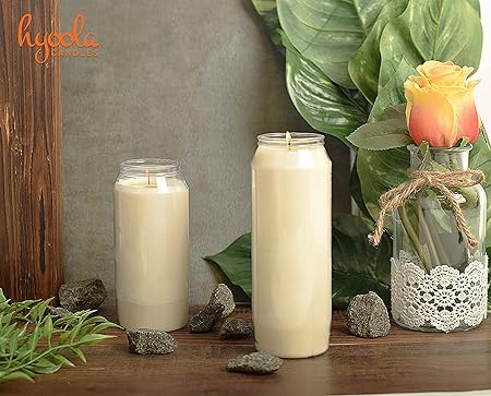 Hyoola 9 Day White Prayer Candles, 1 Pack - 7" Tall Pillar Candles for Religious, Memorial, Party Decor, Vigil and Emergency Use - Vegetable Oil Wax in Plastic Jar Container, unscented