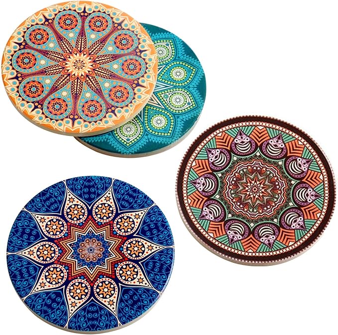 Coasters for Drinks Absorbent 4 Pack Ceramic Coasters Set,4" Stoneware Cup Mats with Cork Base Protection,Suitable for Kinds of Cups,Perfect Table Decor Housewarming Gifts.