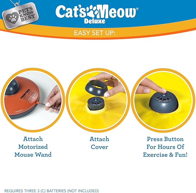 Cat's Meow Motorized Wand Cat Toy, Automatic 30 Minute Shut Off, 3 Speed Settings, The Toy Your Cat Can't Resist, Pets Know Best