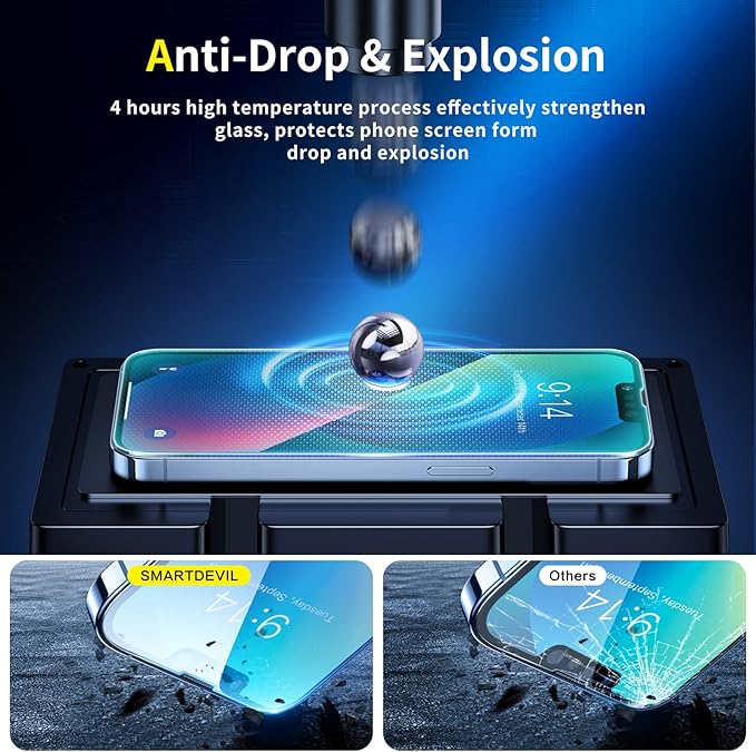 SMARTDEVIL 3 Pack Screen Protector for iPhone 14iPhone 13 iPhone 13 Pro(6.1 Inch), Easy Installation Frame10X Military Grade Shatterproof HD Bubble Free Diamonds Hard Tempered Glass