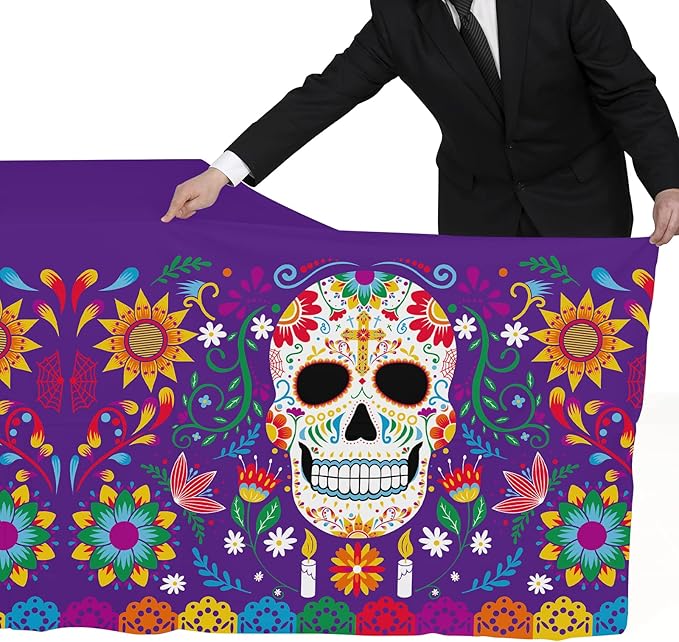 Day of The Dead Party Disposable Tablecloth Plastic Sugar Skull Table Cover for Dia De Los Muertos Party Decoration 54 X 108 inch 3 Pack for Day of The Dead Party