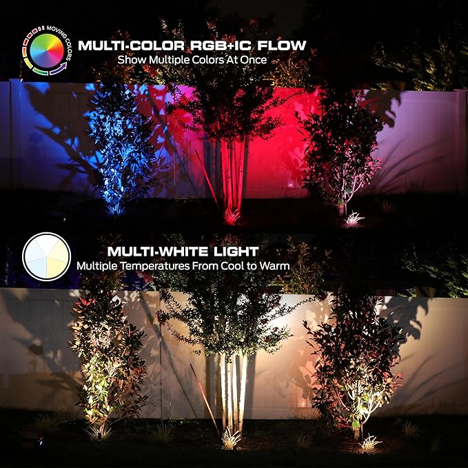 Monster Smart Outdoor RGBICWW Spotlights 4 Pack, Dimmable LEDs, Sound Reactive, IP44 Water Weather Resistant, Compatible with Alexa, Siri, Google Home, App, Razer Chroma, Voice Controlled
