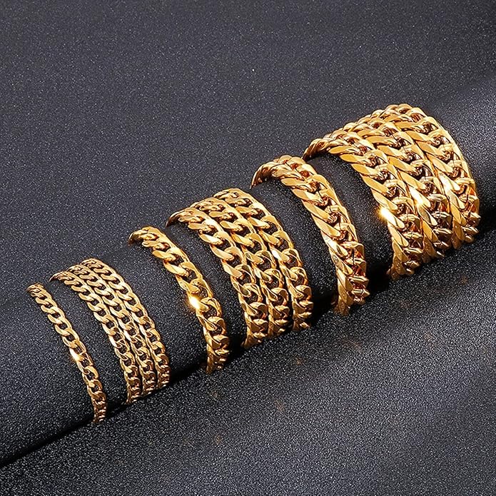 Metal Bracelets for Men Gold, Chain Bracelets Personality Fashion Stainless Steel Mens Bracelet Vintage