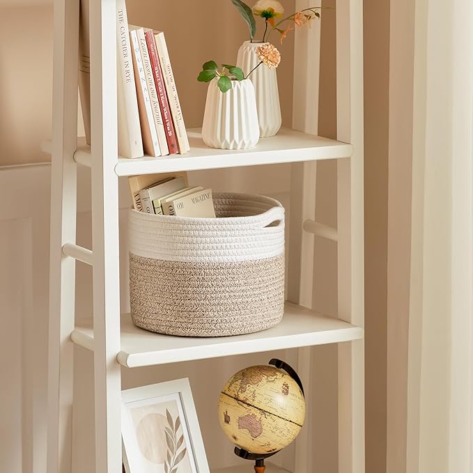 UBBCARE 2 Pack Small Basket for Organizing, Round Woven Basket With Handles, Small Storage Basket for decor, Beige Brown Cotton Rope Basket (9.5" x 9.5" x 7.1")