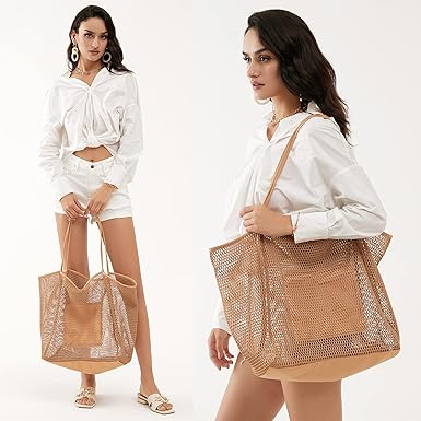 HOXIS Mesh Beach Tote Womens Shoulder Handbag