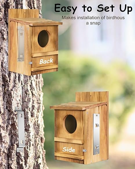 Quick Release Bird Box Hanger Bracket, GS Alderaul 4 Sets Galvanized Steel Bird House Mounting Bracket, Bluebird House Wall Mount, Bird Nesting Box Hanger for Owl House, Squirrel Nest Box, and More.