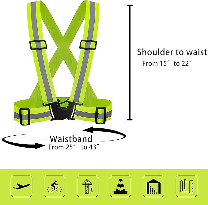 DUSKCOVE 2 Pack Hi Vis Safety Vests - Adjustable Bright Neon Color High Visibility Reflective Safety Straps Gear for Traffic Control, Running, Cycling