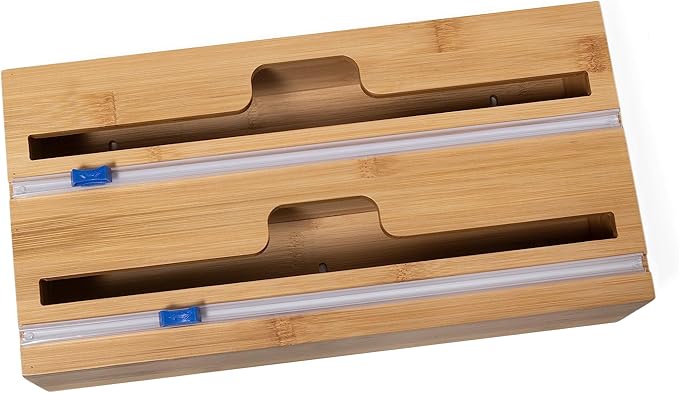 Lipper International Bamboo Dispenser with Cutter for Aluminum Foil, Plastic Wrap, or Wax Paper, 2-in-1, 13 78" x 6 34" x 4"