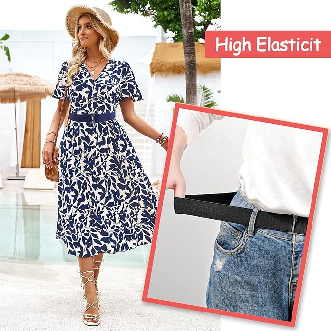 3 Pack No Show Elastic Stretch Belts for Women and Men, Invisible Strap Belt with Flat Buckle for Jeans Pants Dresses Adjustable