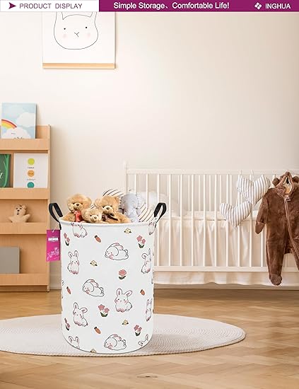 Laundry Hamper Large Canvas Fabric Lightweight Storage BasketToy OrganizerDirty Clothes Collapsible Waterproof for College Dorms, Boys and Girls Bedroom,Bathroom(rabbit)