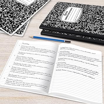 College Ruled Composition Notebooks 5 Pack, 200 Pages (100 Sheets), 9-34" x 7-12", White Black Marble Composition Book, Hard Cover, Sturdy Sewn Binding, School, College Office Supplies