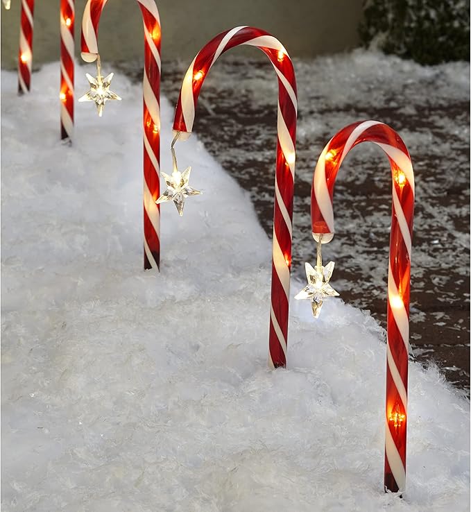 LTD Solar Candy Cane Pathlight Stakes with Star Accent, Set of 8