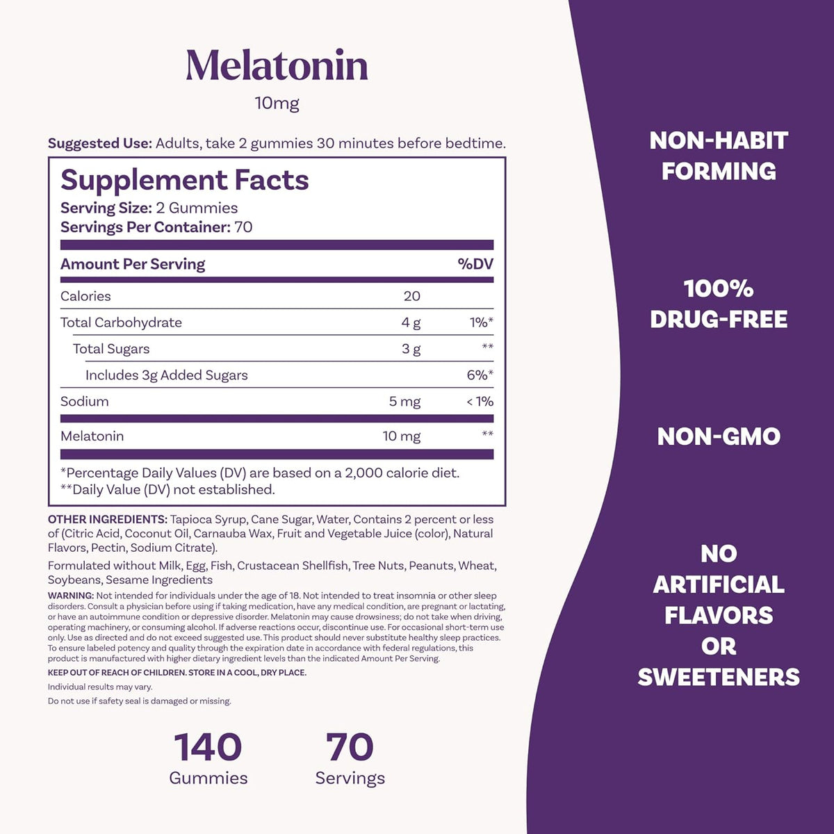 These 10mg melatonin gummies help you fall asleep faster and stay asleep longer for a better night's rest.