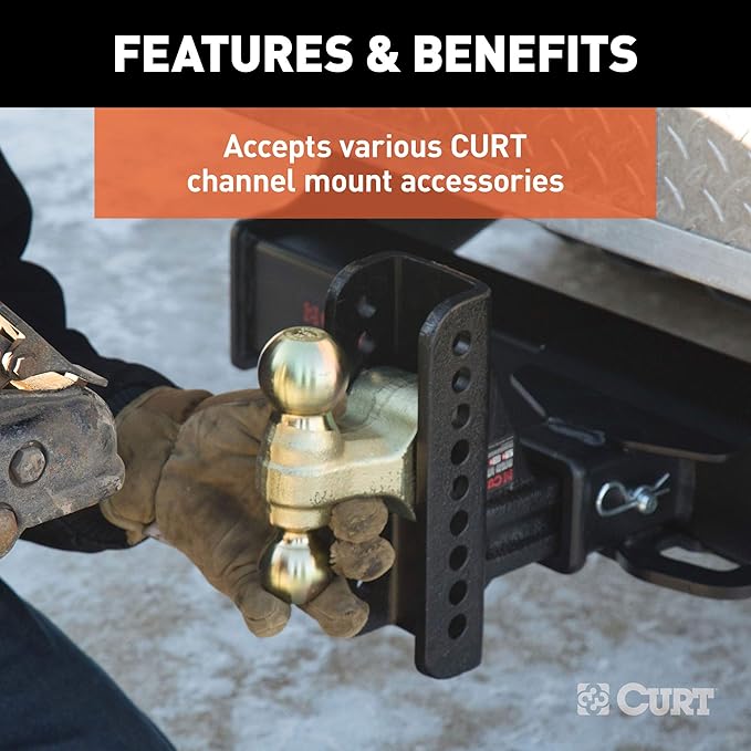 CURT 45908 Adjustable Pintle Hitch Combination, 2-12-Inch Receiver, 6-Inch Drop, 2-516-Inch Ball, 20,000 lbs