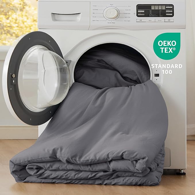 Bedsure Queen Size Comforter Set, Dark Grey Soft Prewashed Bedding for All Seasons, 3 Pieces GentleSoftN Warm Down Alternative Bed Set, 1 Lightweight Comforter (90"x90") and 2 Pillowcases (20"x26")