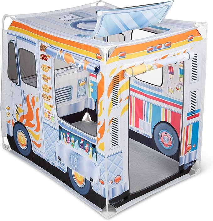 Melissa Doug Fabric Double-Sided Food Truck Play Tent - Ice Cream And BBQ Role Play Toy Food Truck Tent, For Kids Ages 3