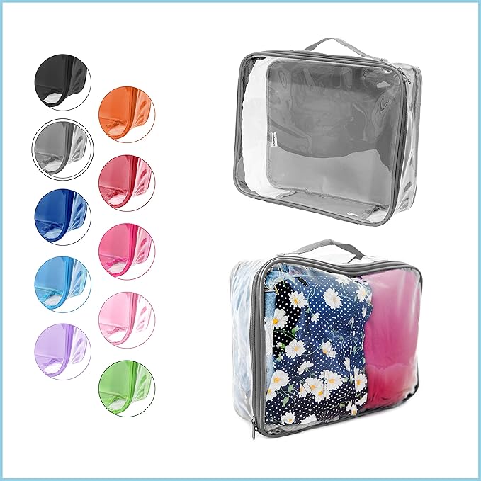 Medium Clear Travel Packing CubeSee-Through Clothes Organizer for Carry on Checked Suitcase, RV or CampingTransparent Storage CellDoll StorageGame Day Stadium Approved (Gray)
