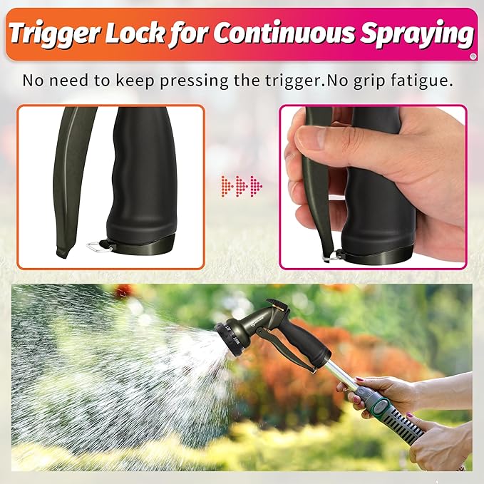 AUTOMAN Garden Hose Nozzle - 7 Patterns Sprayer, 100 Metal High Pressure Spray Nozzle, Labor-Saving Design, Heavy Duty Water Hose Nozzle for Garden Watering, Car Washing, Window Cleaning,Pets Bathing