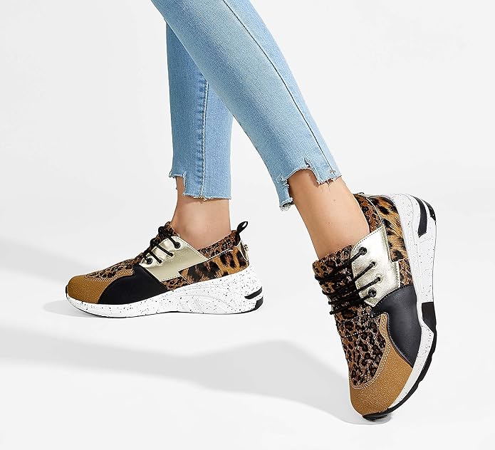LUCKY STEP Women's High Heel Wedge Sneakers Fashion Cliff Platform Retro Lace Up Casual Shoes