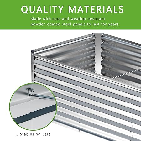 2PCS 4x2x1FT Galvanized Raised Garden Bed,Planter Raised Beds-Metal Garden Box,Large Plant for Outdoor Planting, Vegetables Bed,Flower,Herb-Sliver